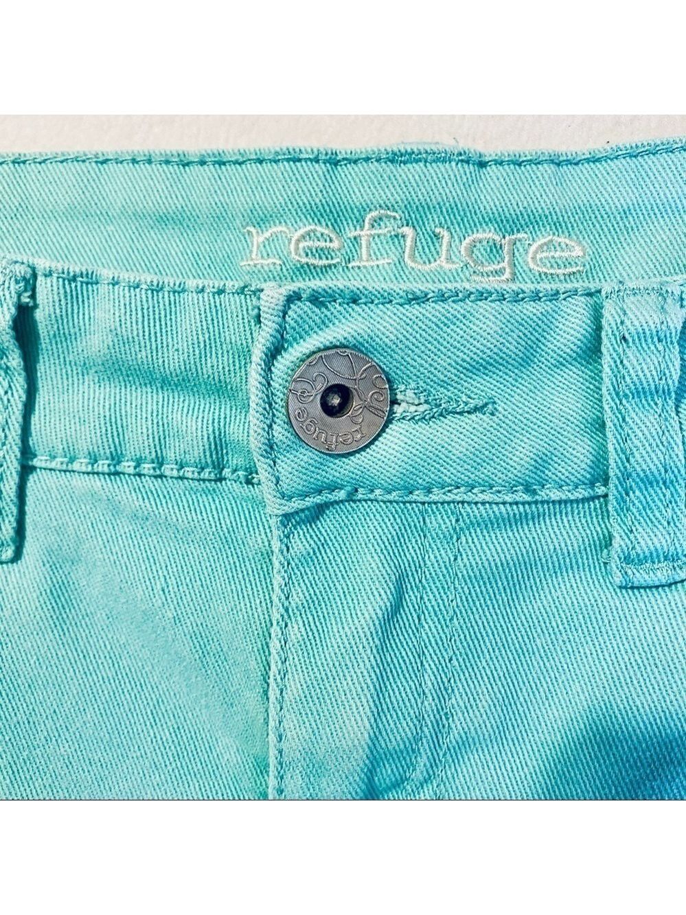 Teal Low Rise Cut Off Denim Shorts Size 2 - Picture 9 of 13